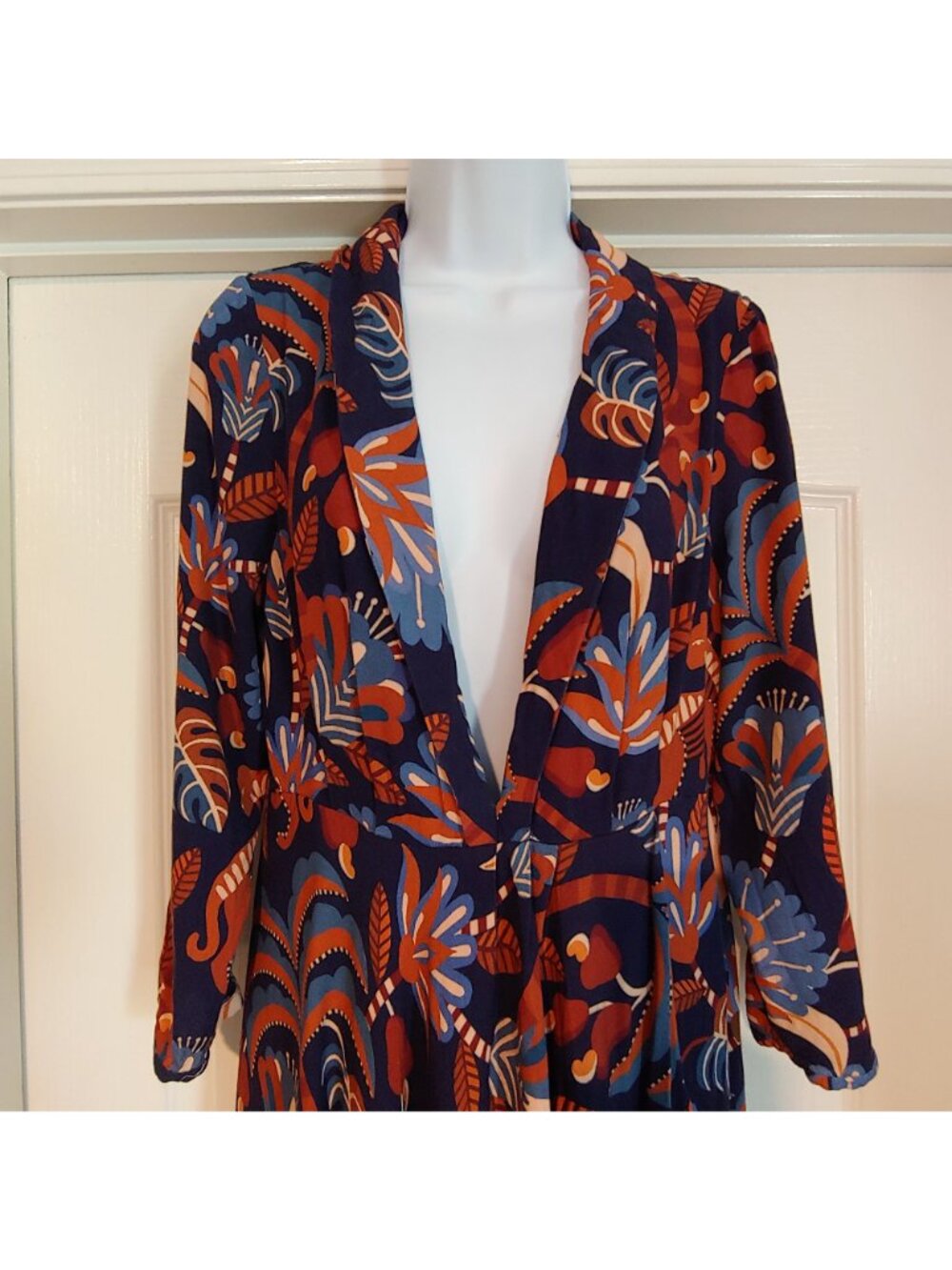 Farm Rio Faux Wrap Maxi Dress Tiger Jungle Floral Animal Print Boho L Art Fairy - Picture 4 of 15